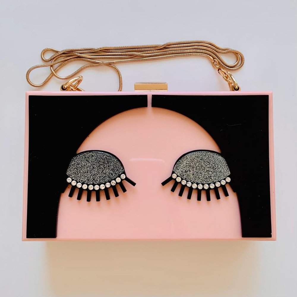 Rhinestones Acrylic Clutch with Rose Gold Crossbody Chain